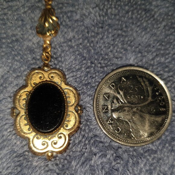 Rare Find Vintage CMC 12k Gold Filled Black Onyx Pendant & Necklace - Picture 5 of 9